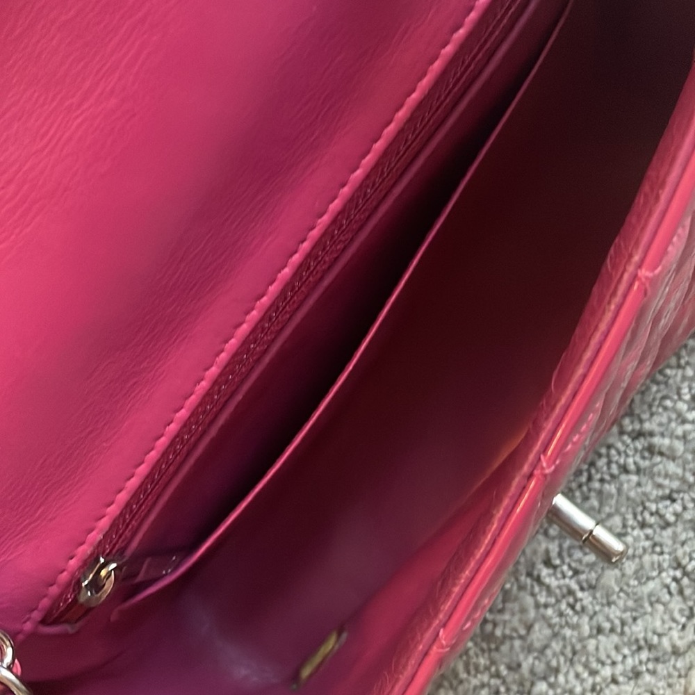 CHANEL Pink Quilted Patent Leather Mini Flap Crossbody Bag - Picture 6 of 7